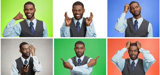 montagem com homem fazendo diferentes expressões